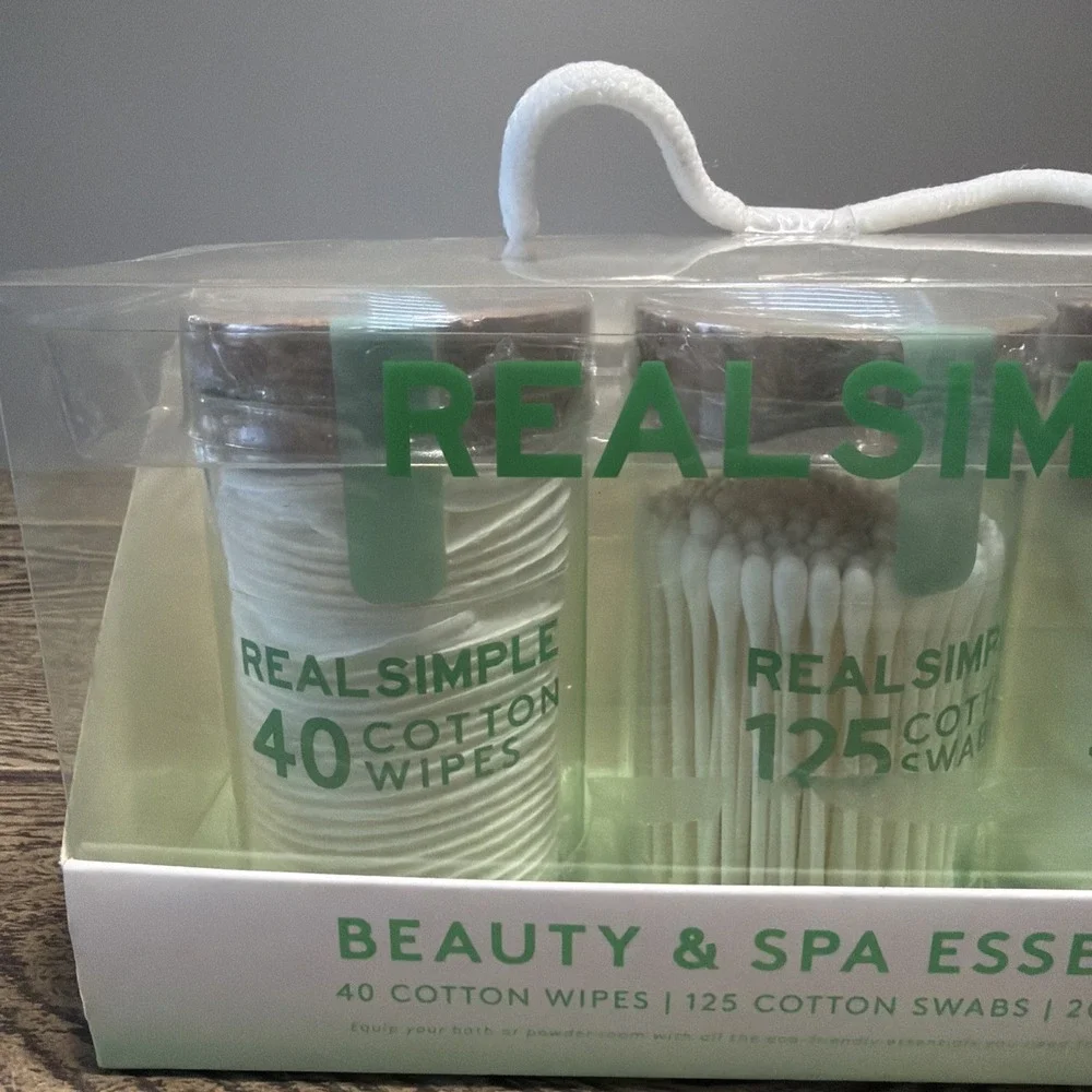 Real Simple Beauty & Spa Essentials Cotton Wipes Cotton Swabs Cotton Balls New!